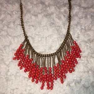 Pink Orange beaded necklace, real metal